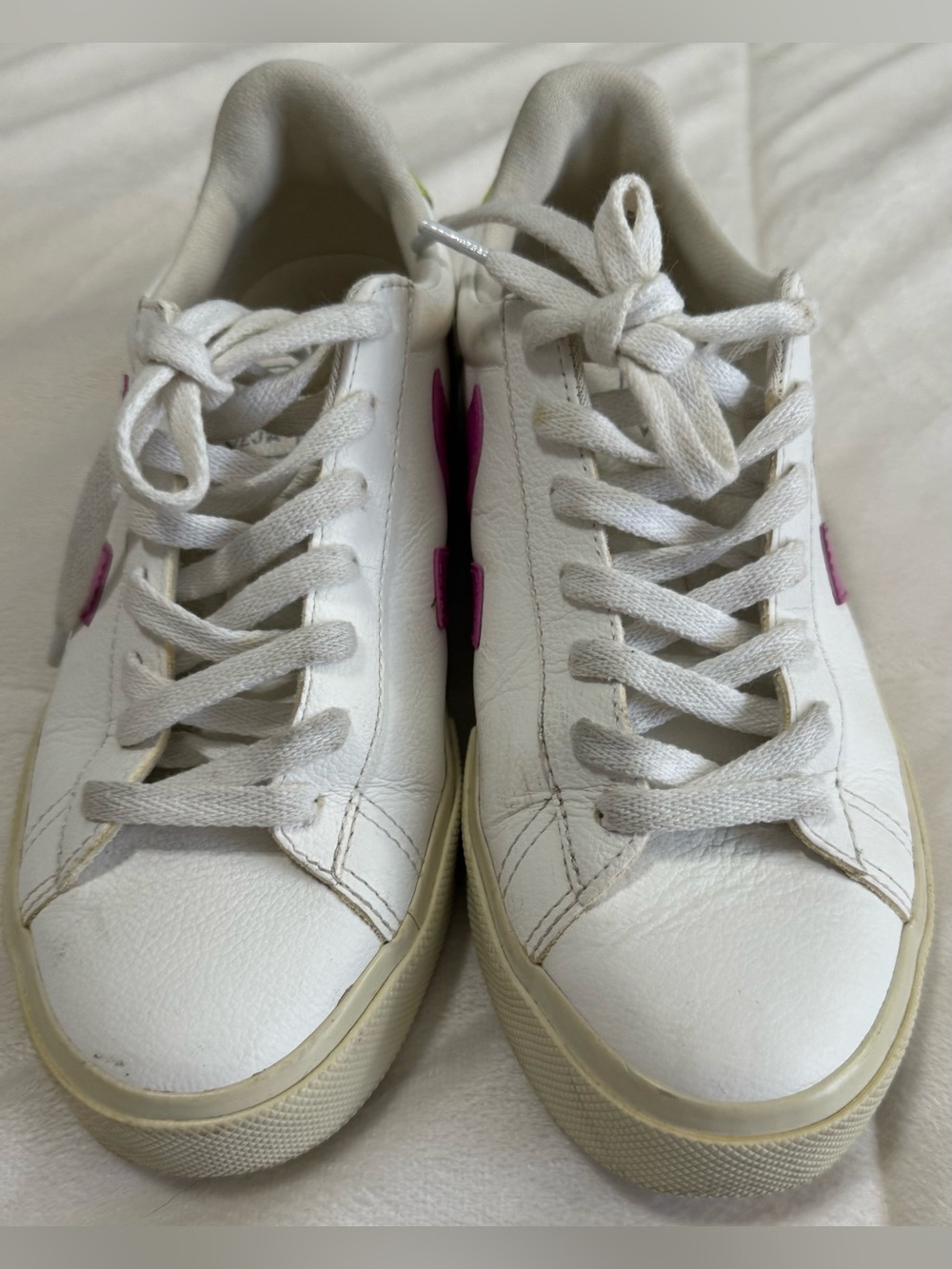 VEJA Campo Leather Sneakers White Pink & Lime Green Women’s US 8 EU 39 - Picture 6 of 8